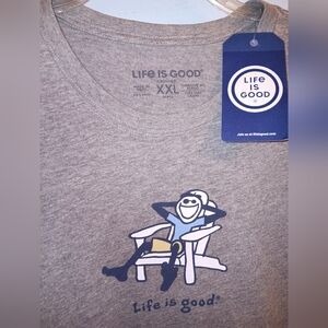 Life is Good Gray Graphic T-Shirt Relaxing Man Adirondack Chair